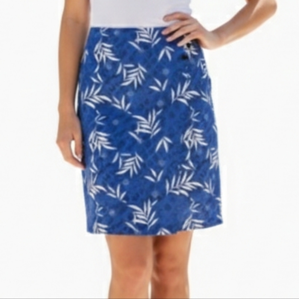 Ruff Hewn Blue Tropical Leaf Print Wrap Skirt Women's Size 4